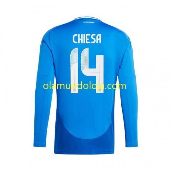 Camisola Itália Chiesa 14 Homem Equipamento Primeiro Euro 2024 Manga Comprida